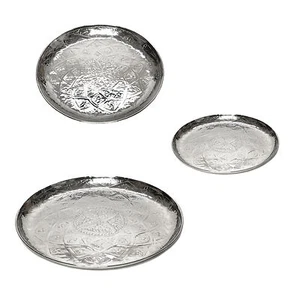 Serving Tray Deco Tray Metal Round Candle Tray Aluminium Oriental - Picture 1 of 20