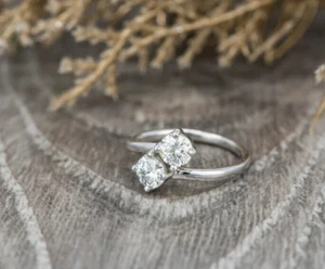 2TCW Round Lab Grown Diamond Toi Et Moi Ring For Christmas Gift 14k White Gold - Picture 1 of 15