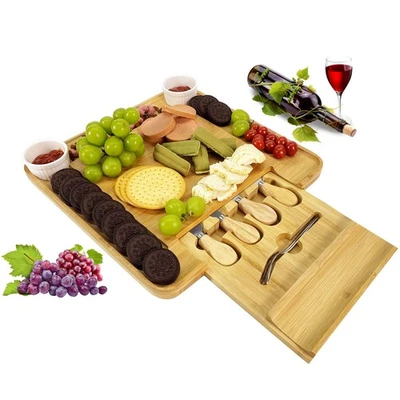 Tabla de queso, juego de tabla de charcutería grande, plato de bambú para servir, 4 porciones... Foto 1 de 4