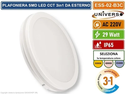 PLAFONIERA CIRCOLARE SMD LED 29W DA ESTERNO IP65 CCT SWITCH CAMBIA COLORE LUCE - Immagine 1 di 4