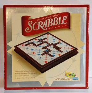 Scrabble Deluxe Wood Edition 2005 Rotating Hardwood Raised Grid Board  - Picture 1 of 18