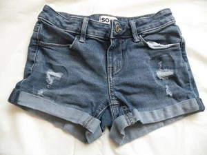 SO Blue Denim Distressed Stretch Youth Girls Jeans Shorts Size 10 - Picture 1 of 3