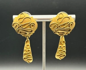 Vintage Ohrringe 80er 80er Barock Stil Swirl Design gebürstet goldfarben - Bild 1 von 8