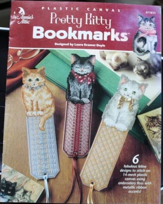 Vintage Annie's Attic Plastic Canvas Pretty Kitty Bookmarks 6 Cat Designs - Image 1 of 4