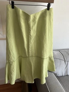Emma James Lime Green Linen Blend A-Line Y2K Flare Fairy Summer Skirt 12 - Picture 1 of 10