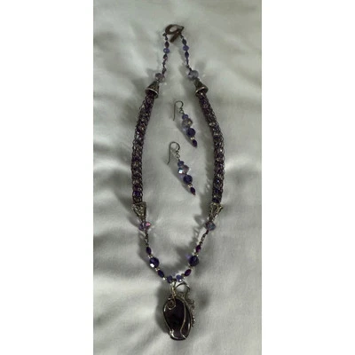 Amethyst Cabochon Silver Wire, Crystals, Pewter Cones, Ren Fair, Handcrafted Art - Image 1 of 4