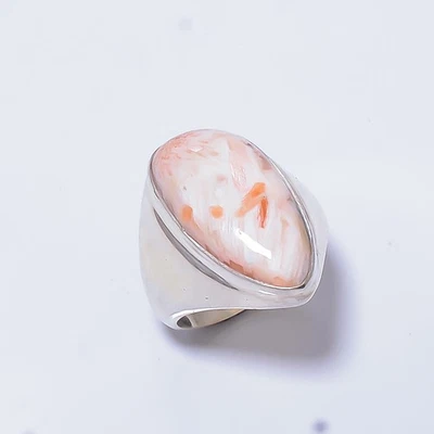 Anillo solitario de plata de ley 925 con escoleta naranja - India s.9 R637-22 A371 Foto 1 de 4