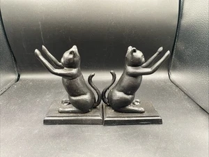 Sujetalibros de hierro fundido de colección gatos gatitos negro pesado excelente estado 7" - Imagen 1 de 6