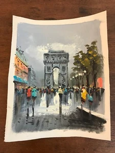 Pintura al óleo al aire libre escena callejera impresionista París Francia de colección 9 X 11 - Imagen 1 de 6