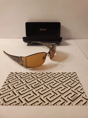 Vtg 90's Versace Half Frame Tortoise Womens Sunglasses With Case Animal Print - Image 1 of 4