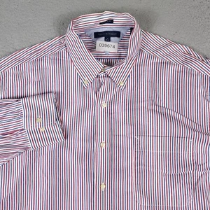 Tommy Hilfiger Shirt Mens 17 Blue Red Striped Dress Button Up Long Sleeve * - Picture 1 of 8