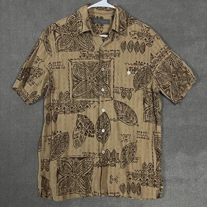 Tori Richard Mens Hawaiian Shirt Medium Silk Linen Short Sleeve Floral Brown - Picture 1 of 8