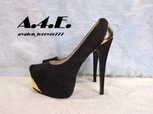 Liliana Black Suede platforms with gold accents Size Womens 10 Mens 8.5 - Picture 1 of 15