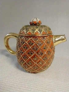 Vtg Pineapple Mini Teapot Cloisonne Enamel Colorful Tropical Welcome Summertime  - Picture 1 of 10