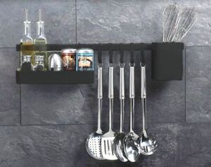 Kitchen Utensils Hanging Rail Rack Holder Wall Mounted Spice Jar Shelf 5 Hooks