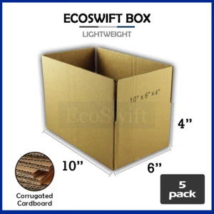 5 10x6x4 EcoSwift Cardboard Packing Moving Shipping Boxes Corrugated Box Cartons - Picture 1 of 6