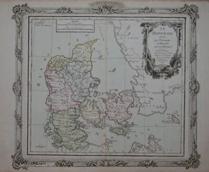 GENUINE ANTIQUE - A MAP OF DENMARK,  PUBLISHED BY BRION, PARIS, 1780. - Picture 1 of 1