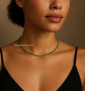 Natural Emerald Choker Green Stone Queen Necklace May Birthstone Jewelry Gifts - Picture 1 of 6