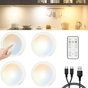 Wireless LED Puck Lights Rechargeable Tap Light with Remote Under Cabinet Closet - Picture 1 of 10
