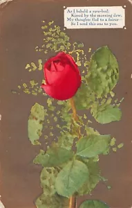 Poema romántico de San Valentín rosa roja, color de fondo dorado, postal vintage - Imagen 1 de 2