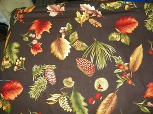 PINE CONE FABRIC - LEAVES ON BROWN OUTDOOR NATURAL - 100% COTTON - 22 INCHES - Picture 1 of 6