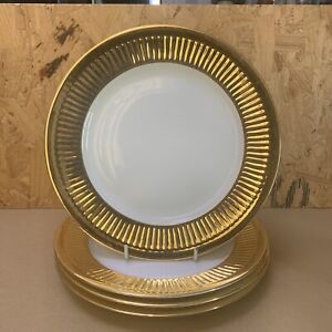 4 x Vintage Royal Worcester Ribbed Gold Lustre Dinner Plates - 25cm Dia