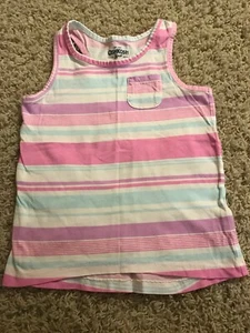 Tanque a rayas Osk Kosh para niñas talla 4-5 bolsillo acento rosa púrpura y como nuevo - Imagen 1 de 3