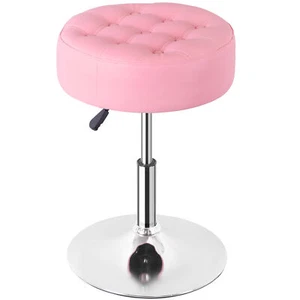 Vanity Stool for Make Up Adjustable 360° Swivel PU Leather Ottoman Chair Pink - Picture 1 of 24