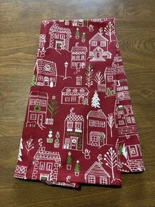 Crate & Barrel Holiday Villages One Kitchen Hand Dish Towel Cotton Christmas Red - Picture 1 of 15