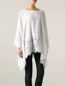 Poncho Michael Koors Talla L/XL Mujer Blanco Algodón Ojales Encaje - Imagen 1 de 9