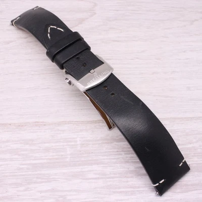 Banda Breitling de cuero genuino negro 22-18 mm de acero inoxidable desplegable RRWV B7 Foto 1 de 2
