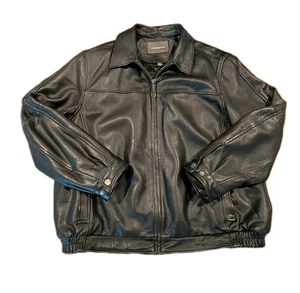 Vintage schwarze schwere Leder Bomberjacke Herren groß Flieger durchgehender Reißverschluss Motorrad Biker - Bild 1 von 20