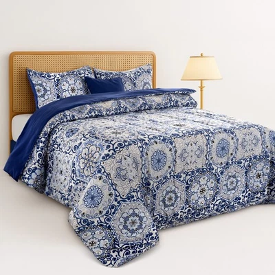 Conjunto de edredom 5 peças cama em uma bolsa todas as estações conjunto de edredom reversível - Imagem 1 de 4