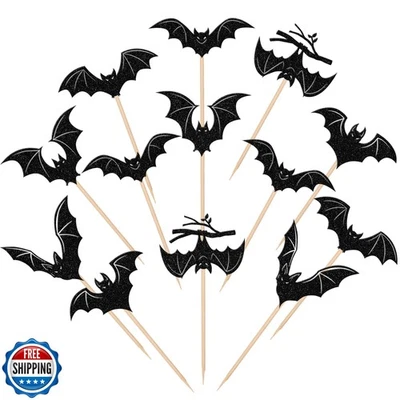 30 PCS Black Glitter Bat Cupcake Toppers - Halloween Cupcake Picks for Baby S - Image 1 of 4