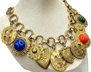Vintage Possibly Juliana For Les Bernard 1980’s Charm Necklace Cabochons - Picture 1 of 13