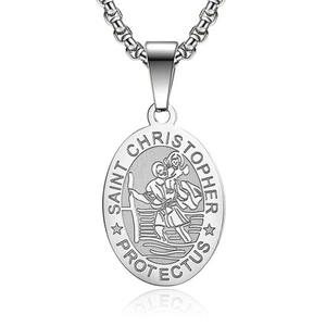 Hombres Mujeres San Cristóbal Collar Acero Inoxidable Patrono Santos Medalla Amuleto - Imagen 1 de 14