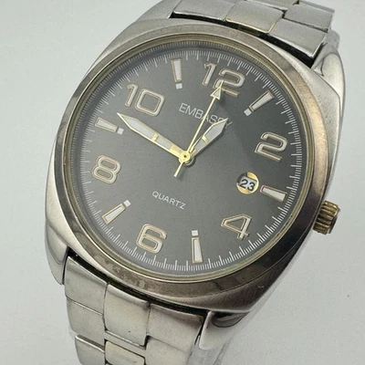 Reloj Cuarzo Vintage Gruen Embassy Hombre 30m Plateado Fecha Analógico Batería Nueva 6.75" Foto 1 de 4