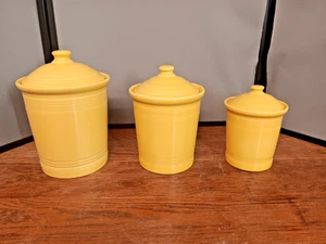 Fiesta Canisters Set of 3 w/Lids Sunflower Yellow HLC MADE IN USA - Picture 1 of 11