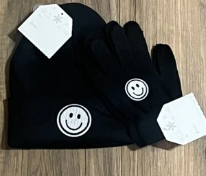 Conjunto de 2 gorro y guantes para niños negro/blanco cálido tejido equipo de invierno talla única - Imagen 1 de 3
