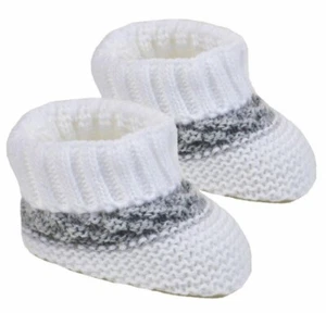 Baby Unisex Newborn White & Grey Knitted Booties - Picture 1 of 1
