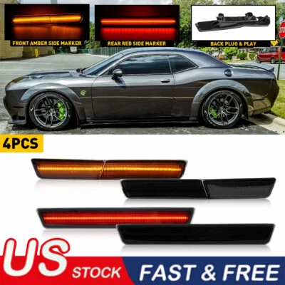 Luces de señalización delanteras traseras ahumadas para Dodge Challenger SRT de carrocería ancha RT 18-22 Foto 1 de 4