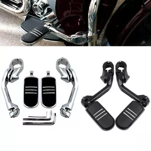 Chrome Black 1.25" Highway Foot Pegs Clamps For Harley Road King Street Glide US - Picture 1 of 18