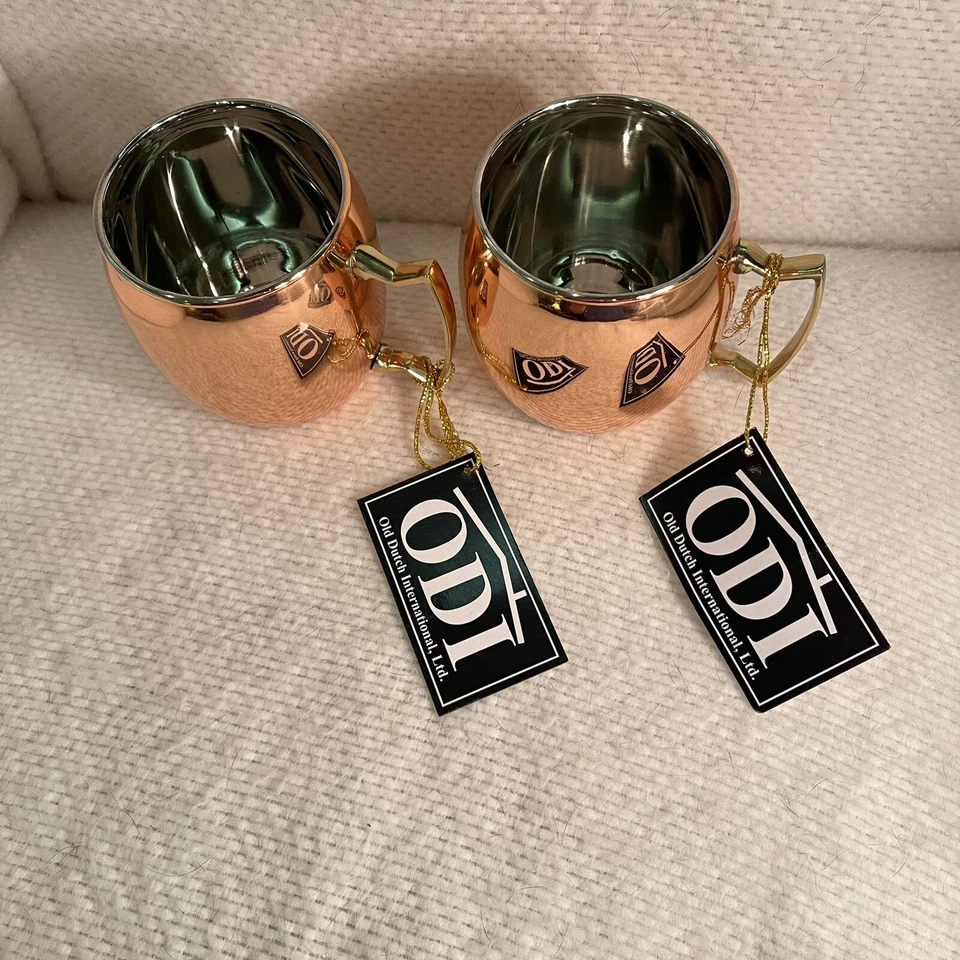 ODI СТАРЫЙ ГОЛЛАНДСКИЙ МЕЖДУНАРОДНЫЙ набор из 2 ТВЕРДЫХ МЕДНЫХ МОСКОВСКИХ МУЛОВ 16 УНЦИЙ КРУЖКИ - Изображение 1 из 4