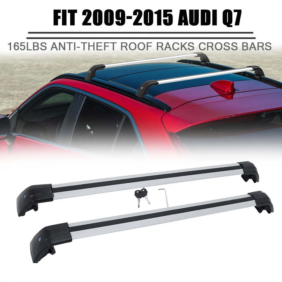 2Pc Fit for Audi Q7 2009-2015 Lockable Roof Rail Rack Carrier Cross Bar Crossbar - Image 1 of 4