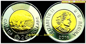 CANADA 2016 CANADIAN POLAR BEAR QUEEN ELIZABETH II TOONIE $2 DOLLAR COIN UNC - Picture 1 of 2