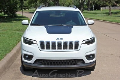 Hood Decals Black Vinyl Graphic Trailhawk Stripes fits 2018-2023 Jeep Cherokee - Image 1 of 4