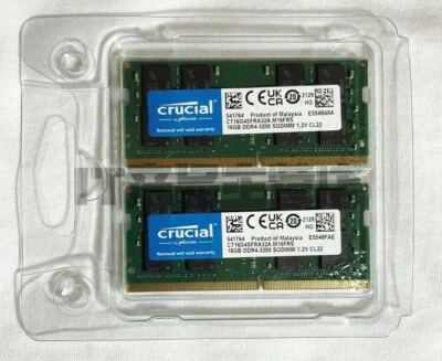 Crucial 32GB KIT (2x16GB) 3200MHz 260-pin SODIMM DDR4 RAM Memory CT16G4SFRA32A - Image 1 of 4