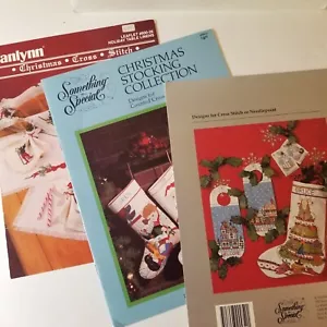 Lot of 3 CHRISTMAS Cross Stitch Pattern Leaflets Charts Stockings, Linens xx4 - Picture 1 of 6
