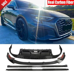 For Audi A3 S3 8Y 2022-24 Real Carbon Front Bumper Lip Side Skirt Rear Diffuser - Picture 1 of 12