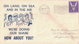 15 May 1944 Patriotic Cover, On Land, On Sea, and in the Air, Yontz #5781 - Picture 1 of 2